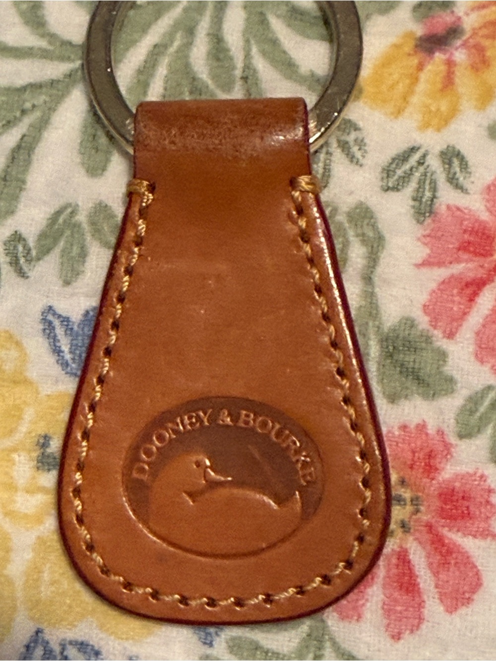 Dooney & Bourke Tan Leather Key Fob with Stitched Edge